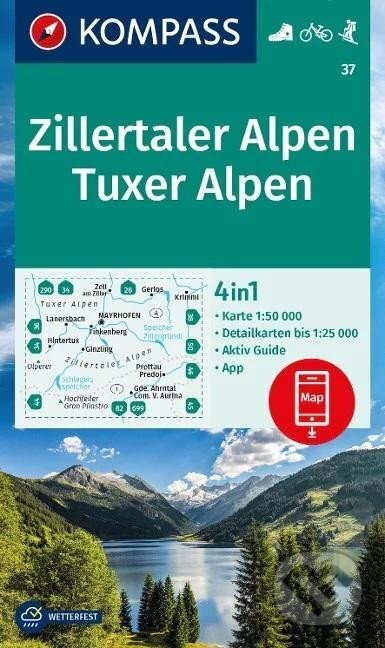 Zillertaler Alpen, Tuxer alpen 1:25 000 / turistická mapa KOMPASS 37 (Marco Polo)