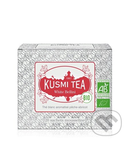 Kávy a čaje: Kusmi Tea Porciovaný biely čaj White Bellini Bio, 20 vrecúšok (Kusmi Tea). Kusmi Tea, 2024
