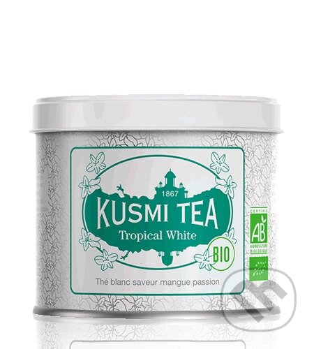 Kávy a čaje: Kusmi Tea Sypaný biely čaj Tropical White Bio, kovová dóza 90 g (Kusmi Tea). Kusmi Tea, 2024
