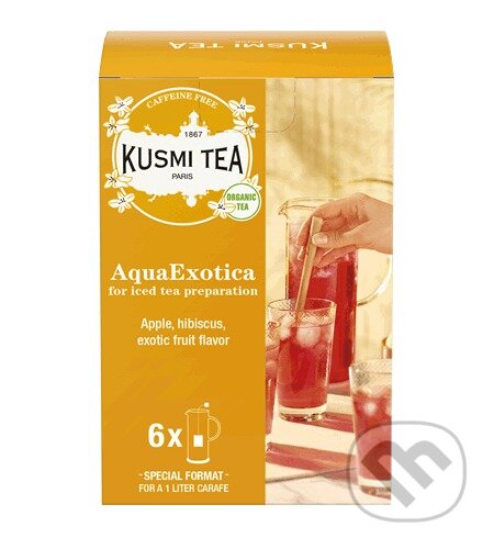 Kávy a čaje: Kusmi Tea Porciovaný ovocný čaj AquaExotica Bio, 6 velkých vrecúšok (Kusmi Tea). Kusmi Tea, 2024