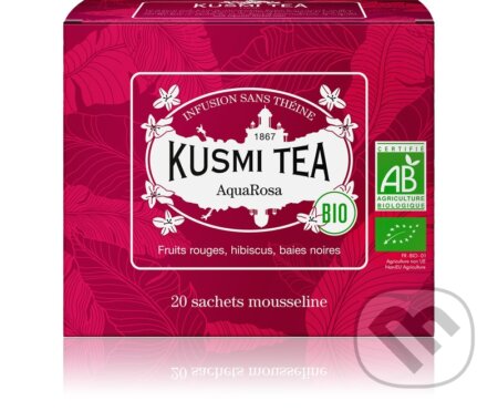 Kávy a čaje: Kusmi Tea Porciovaný ovocný čaj AquaRosa Bio, 20 vrecúšok (Kusmi Tea). Kusmi Tea, 2024