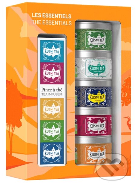 Kávy a čaje: Kusmi Tea Darčeková súprava Essentials teas so sitkom na čaj (Kusmi Tea). Kusmi Tea, 2024