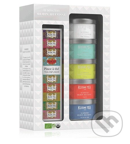 Kávy a čaje: Kusmi Tea Darčeková sada Alain Ducasse, set 5 čajových miniatúr s čajovým sitkom (Kusmi Tea). Kusmi Tea, 2024