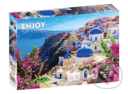 Santorini s květinami, Řecko - puzzle z kategorie Přírodní scenérie