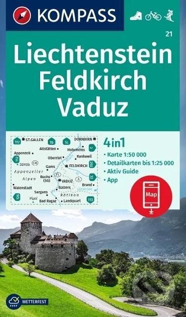 Kniha: Liechtenstein, Feldkirch, Vaduz 1:50 000 / turistická mapa KOMPASS 21 (Marco Polo)