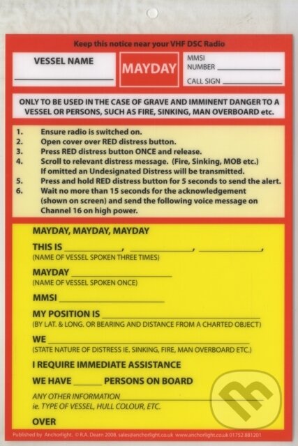 Kniha: VHF DSC Mayday Procedure Card (Robert Dearn)