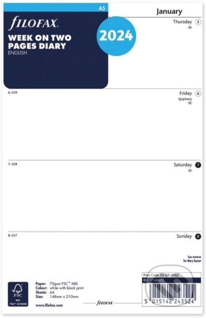 Filofax A5 week on two pages English 2024 diary (FILOFAX). FILOFAX, 2023