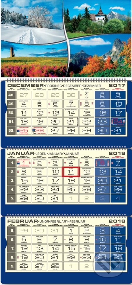 Luxus 3-mesačný kalendár 2018 s motívom štyroch ročných období, Spektrum grafik, 2017