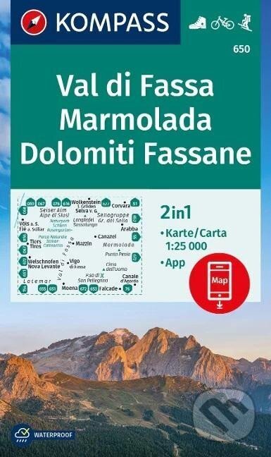 Kniha: Val di Fassa, Marmolada, Dolomiti Fassane 1:25 000 / turistická mapa KOMPASS 650 (Marco Polo)