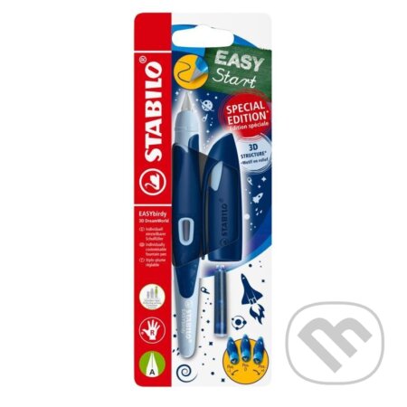 Ergonomické plnicí pero pro praváky s hrotem A - STABILO EASYbirdy 3D DreamWorld, modrá, blistr
