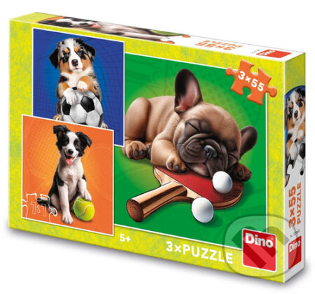 Dino puzzle psí sportovci 3x55 dílků