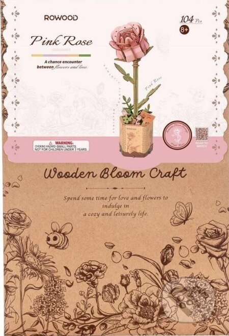 3D Dřevěná skládačka: Růžová růže - hra z kategorie Stavebnice