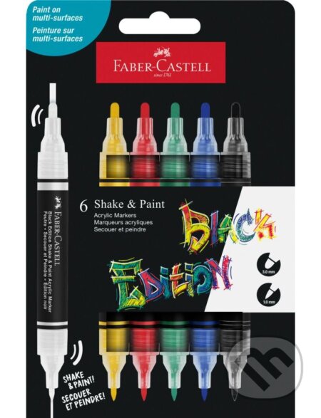 Akrylové popisovače Black Edition Shake&Paint, set 6 klasických farieb
