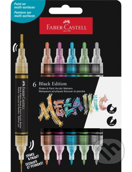 Akrylové popisovače Black Edition Shake&Paint, set 6 metalických farieb