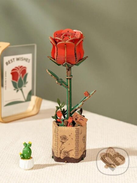 NiXiM Dřevěné 3D puzzle/Červená růže - puzzle z kategorie 3D puzzle