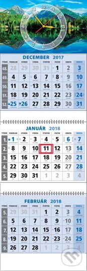 Klasik 3-mesačný kalendár 2018 s hodinami, Spektrum grafik, 2017