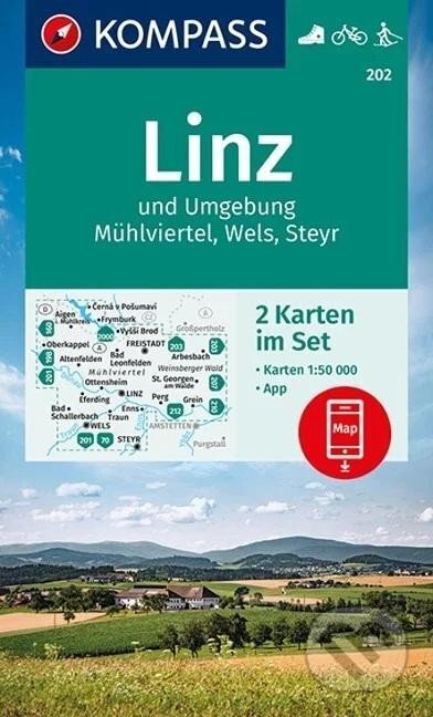 Kniha: Linz und Umgebung, Mühlviertel, Wels, Steyr 1:50 000 / sada 2 turistických map KOMPASS 202 (Marco Polo). Marco Polo, 2021