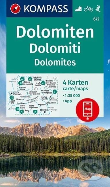 Kniha: Dolomiten, Dolomiti, Dolomites 1:35 000 / sada 4 turistických map KOMPASS 672 (Marco Polo). Marco Polo, 2022