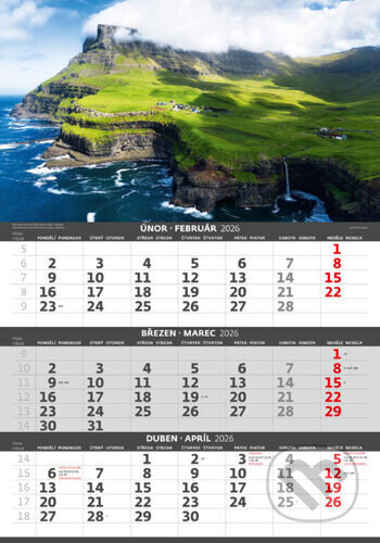 Nástěnný Tříměsíční kalendář Pobřeží 2026