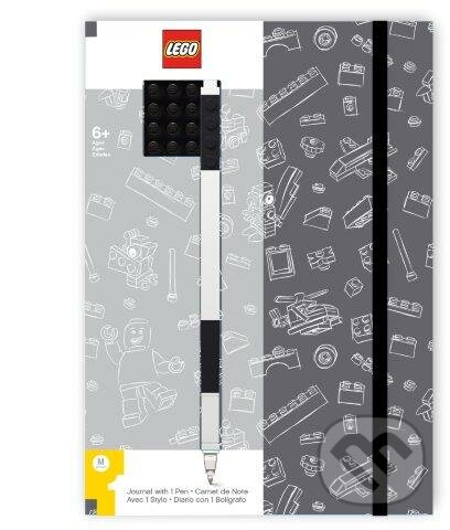 LEGO Zápisník A5 s čierným perom - šedý, čierna doštička 4x4, LEGO, 2018