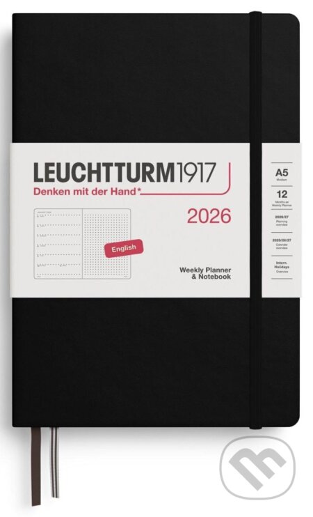 Weekly Planner & Notebook 2026 Medium (A5) Black - tečkovaný (Leuchtturm1917)