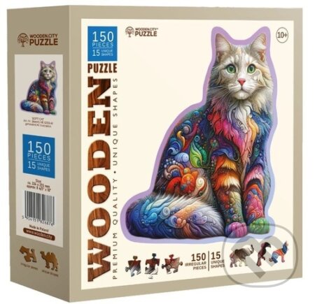 Dřevěné puzzle Jemná kočka (150 dílků) - puzzle z kategorie Zvířata