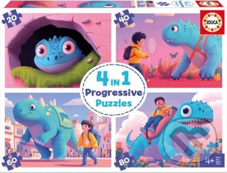Puzzle: Puzzle Přátelští dinosauři 4v1 (20,40,60,80 dílků) (Educa)