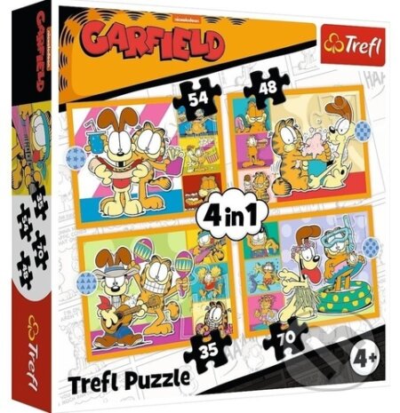 Puzzle: Puzzle Garfield miluje lasagne 4v1 (35,48,54,70 dílků) (Trefl). Trefl, 2025