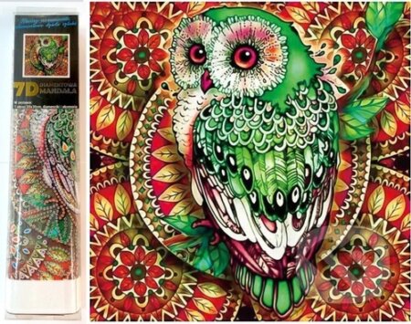 Diamantové mal. 7D Sova na červené mandale (30x30cm)