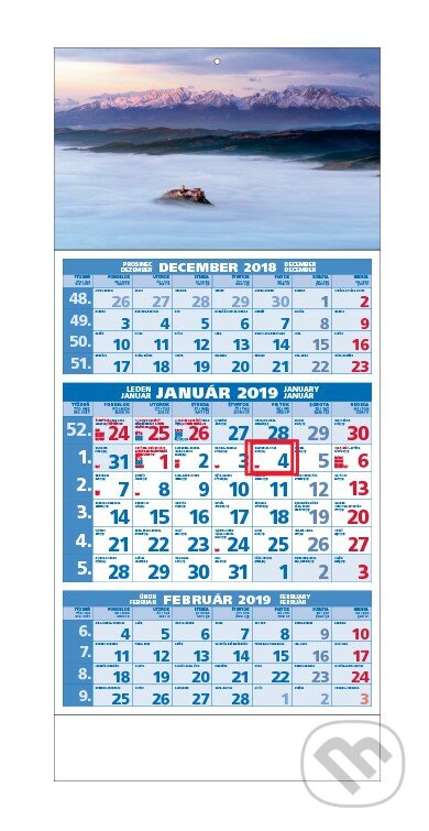 Štandard 3-mesačný kalendár 2019 s motívom hradu v oblakoch, Spektrum grafik, 2018