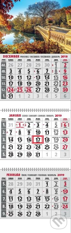 Klasik 3-mesačný kalendár 2019 s motívom jazera s mostom, Spektrum grafik, 2018