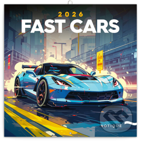 NOTIQUE Nástenný poznámkový kalendár Fast cars (Fantastické autá) 2026 (Notique)