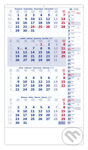 Čtyřměsíční kalendář modrý s poznámkami - nástěnný kalendář