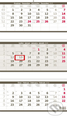 Tříměsíční kalendář skládaný šedý 2026 - nástěnný kalendář