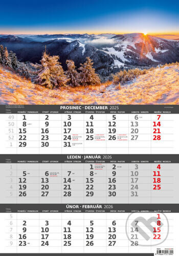 Tříměsíční kalendář Hory 2026 - nástěnný kalendář