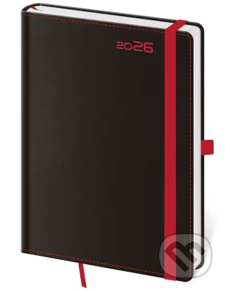 Týdenní diář 2026 B6 Black Red s poutkem