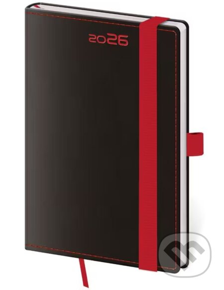 Kapesní diář 2026 Black Red s poutkem