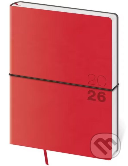 Týdenní diář 2026 B6 Flexio červený s gumičkou
