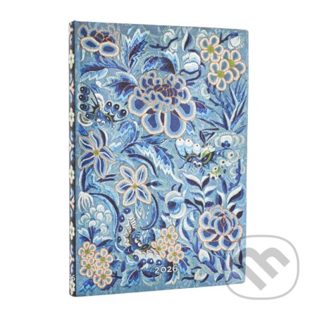 Paperblanks - týždenný diár Blue Willow 2026 (flexi, midi, horizontálny, elastické zatváranie)