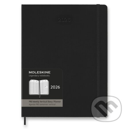 Diář Moleskine 2026 - PRO, tvrdé desky, XL, týdenní, vertikální, černý