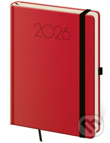 Denní diář 2026 A5 New Praga červený s gumičkou