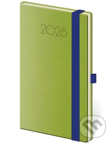 Kapesní diář 2026 New Praga zelený s gumičkou