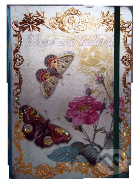 Zápisník s gumičkou - Rose and butterfly (růže a motýli), EDEN, 2015