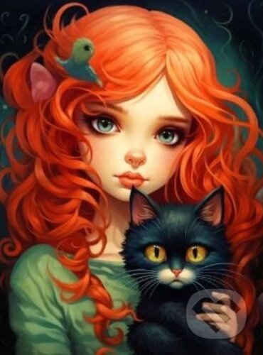 Diamantové malování Rusovláska s černou kočkou