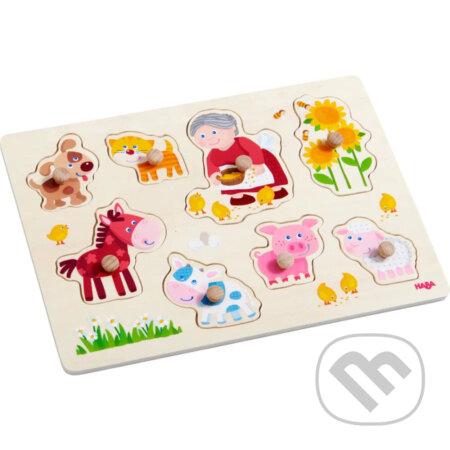Drevené vkladacie puzzle: babička Lena a jej zvieratká - puzzle z kategorie Maxi dílky