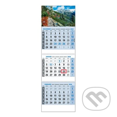 Klasik 3-mesačný nástenný kalendár 2026 - modrý, vysoké hory