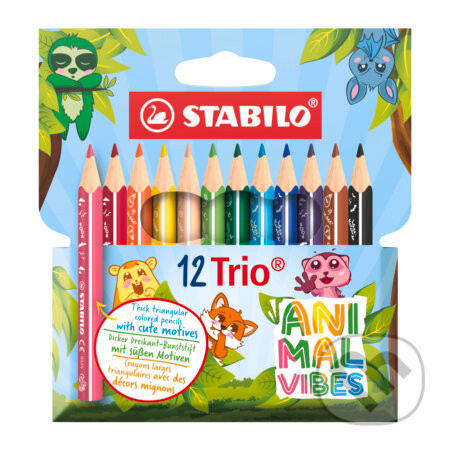 Trojhranná farbička - STABILO Trio hrubá krátka - 12 ks sada - s motívmi zvierat