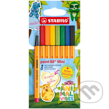 Jemný liner - STABILO point 88 Mini Animal Vibes - 8 ks sada - vrátane nálepky