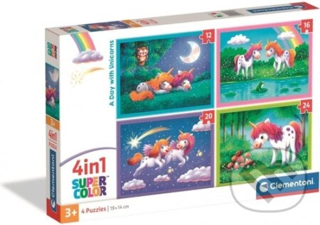 Puzzle Jednorožci 4v1 (12+16+20+24 dílků) - kniha z kategorie Společenské hry