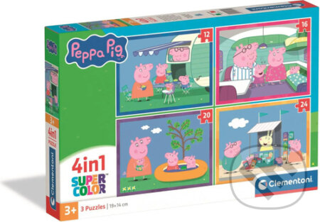Puzzle: Puzzle Prasátko Peppa na cestách 4v1 (12+16+20+24 dílků) (Clementoni). Clementoni, 2026